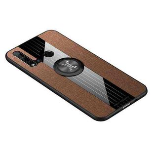 For Huawei nova 5i XINLI Stitching Cloth Textue Shockproof TPU Protective Case with Ring Holder(Brown)