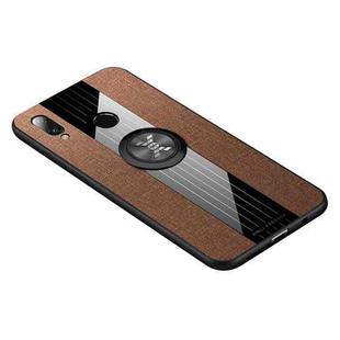 For Huawei P20 lite XINLI Stitching Cloth Textue Shockproof TPU Protective Case with Ring Holder(Brown)
