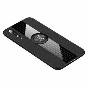 For Huawei P20 Pro XINLI Stitching Cloth Textue Shockproof TPU Protective Case with Ring Holder(Black)