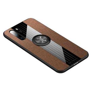 For Huawei P30 Pro XINLI Stitching Cloth Textue Shockproof TPU Protective Case with Ring Holder(Brown)