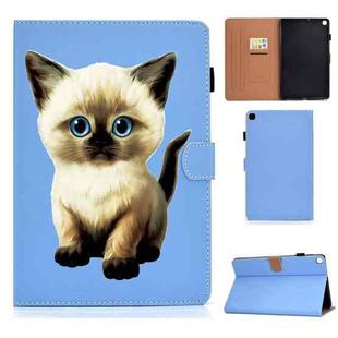 For Samsung Galaxy Tab A7 Lite 8.7 (2021) T220 Pure Color Painting Horizontal Flip Leather Case with Card Slots & Holder & Lanyard(Cat)