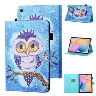 For Samsung Galaxy Tab A7 Lite 8.7 (2021) T220 Coloured Drawing Stitching Horizontal Flip Leather Case with Holder & Card Slot(Blue Owl)