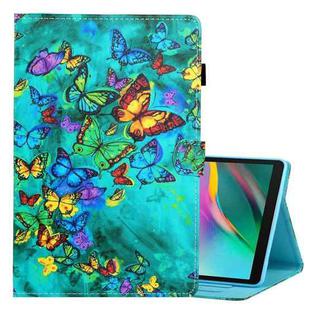 For Samsung Galaxy Tab A7 Lite 8.7 (2021) T220 Coloured Drawing Stitching Horizontal Flip Leather Case with Holder & Card Slot(Green Butterfly)