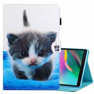 For Samsung Galaxy Tab A7 Lite 8.7 (2021) T220 Coloured Drawing Stitching Horizontal Flip Leather Case with Holder & Card Slot(Blue White Cat)