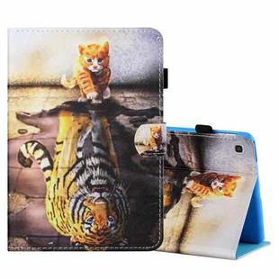 For Samsung Galaxy Tab A7 Lite 8.7 (2021) T220 Coloured Drawing Stitching Horizontal Flip Leather Case with Holder & Card Slot(Cat and Tiger)
