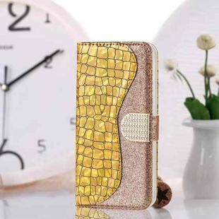 For Samsung Galaxy A22 4G Laser Glitter Powder Matching Crocodile Texture Horizontal Flip Leather Case with Card Slots & Holder & Wallet(Gold)