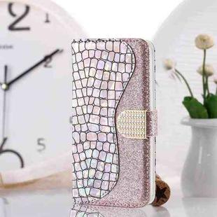 For Samsung Galaxy A22 5G Laser Glitter Powder Matching Crocodile Texture Horizontal Flip Leather Case with Card Slots & Holder & Wallet(Silver)