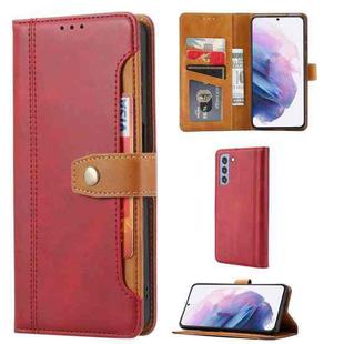For Samsung Galaxy S21 FE Calf Texture Double Fold Clasp Horizontal Flip Leather Case with Photo Frame & Holder & Card Slots & Wallet(Red)