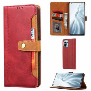 For Xiaomi Mi 11 Lite Calf Texture Double Fold Clasp Horizontal Flip Leather Case with Photo Frame & Holder & Card Slots & Wallet(Red)