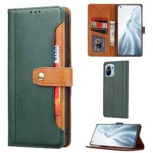 For Xiaomi Mi 11 Lite Calf Texture Double Fold Clasp Horizontal Flip Leather Case with Photo Frame & Holder & Card Slots & Wallet(Green)
