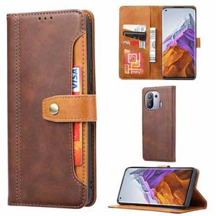 For Xiaomi Mi 11 Pro Calf Texture Double Fold Clasp Horizontal Flip Leather Case with Photo Frame & Holder & Card Slots & Wallet(Brown)