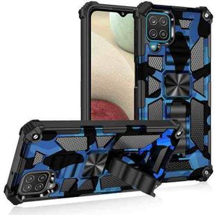 For Samsung Galaxy A42 Camouflage Armor Shockproof TPU + PC Magnetic Protective Case with Holder(Blue)