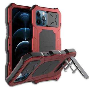 For iPhone 12 / 12 Pro Aluminum Alloy + Silicone Anti-dust Full Body Protection with Holder(Red)