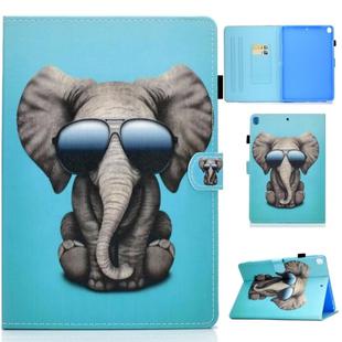 For iPad 10.2 2021 / 2020 / 2019 Colored Drawing Horizontal Flip Leather Case with Holder & Card Slots & Pen Slot & Sleep / Wake-up Function(Glasses Elephant)