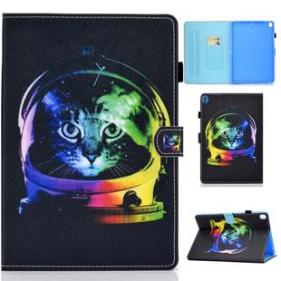 For iPad 10.2 2021 / 2020 / 2019 Colored Drawing Horizontal Flip Leather Case with Holder & Card Slots & Pen Slot & Sleep / Wake-up Function(Space Cat)