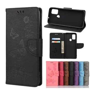 For Motorola Moto G30 Butterflies Embossing Horizontal Flip Leather Case with Holder & Card Slots & Wallet(Black)