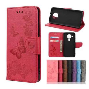 For Nokia 5.4 Butterflies Embossing Horizontal Flip Leather Case with Holder & Card Slots & Wallet(Red)