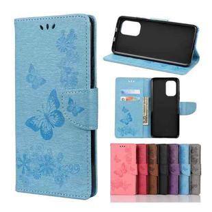 For Xiaomi Redmi Note 10S Butterflies Embossing Horizontal Flip Leather Case with Holder & Card Slots & Wallet(Blue)