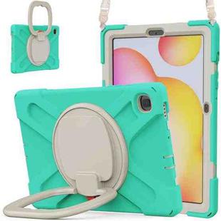 For Samsung Galaxy Tab S6 Lite P610 Silicone + PC Protective Case with Holder & Shoulder Strap(Mint Green)