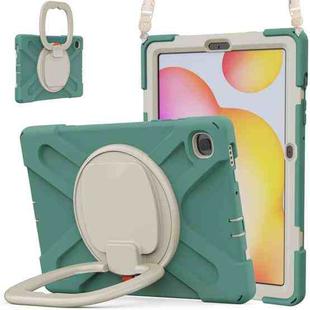 For Samsung Galaxy Tab S6 Lite P610 Silicone + PC Protective Case with Holder & Shoulder Strap(Jade Green)