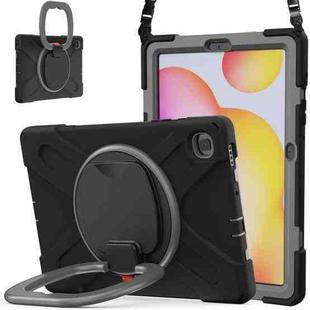 For Samsung Galaxy Tab S6 Lite P610 Silicone + PC Protective Case with Holder & Shoulder Strap(Black+Grey)