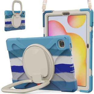 For Samsung Galaxy Tab S6 Lite P610 Silicone + PC Protective Case with Holder & Shoulder Strap(Colorful Blue)