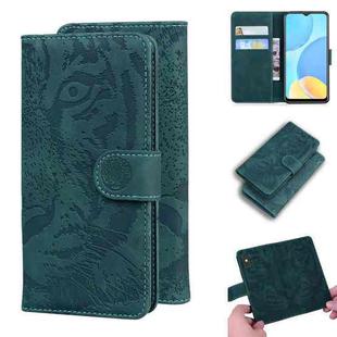 For OPPO A15 / A15S Tiger Embossing Pattern Horizontal Flip Leather Case with Holder & Card Slots & Wallet(Green)