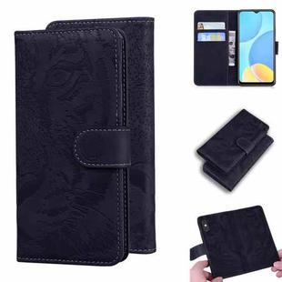 For OPPO A15 / A15S Tiger Embossing Pattern Horizontal Flip Leather Case with Holder & Card Slots & Wallet(Black)