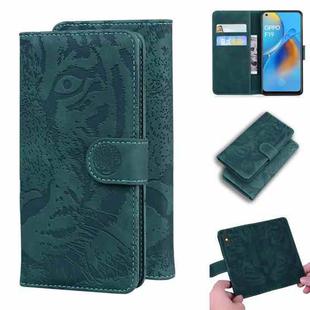 For OPPO A74 4G / F19 4G Tiger Embossing Pattern Horizontal Flip Leather Case with Holder & Card Slots & Wallet(Green)