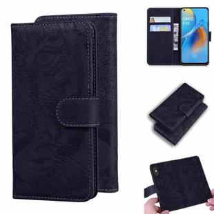 For OPPO A74 4G / F19 4G Tiger Embossing Pattern Horizontal Flip Leather Case with Holder & Card Slots & Wallet(Black)