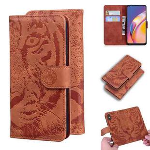 For OPPO A94 4G / F19 Pro Tiger Embossing Pattern Horizontal Flip Leather Case with Holder & Card Slots & Wallet(Brown)