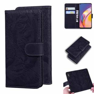 For OPPO Reno5 F Tiger Embossing Pattern Horizontal Flip Leather Case with Holder & Card Slots & Wallet(Black)