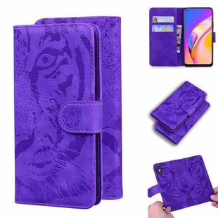 For OPPO Reno5 Z Tiger Embossing Pattern Horizontal Flip Leather Case with Holder & Card Slots & Wallet(Purple)