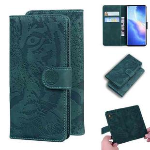 For OPPO Find X3 Neo / Reno5 Pro+ 5G Tiger Embossing Pattern Horizontal Flip Leather Case with Holder & Card Slots & Wallet(Green)