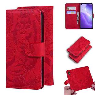 For OPPO Reno 5 4G / Reno 5 5G Tiger Embossing Pattern Horizontal Flip Leather Case with Holder & Card Slots & Wallet(Red)