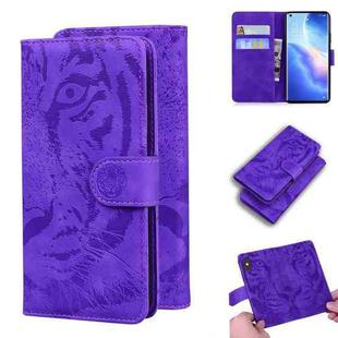 For OPPO Reno5 Pro 5G Tiger Embossing Pattern Horizontal Flip Leather Case with Holder & Card Slots & Wallet(Purple)