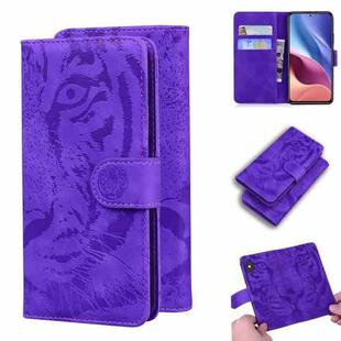 For Xiaomi Redmi K40 / K40 Pro / Poco F3 Tiger Embossing Pattern Horizontal Flip Leather Case with Holder & Card Slots & Wallet(Purple)
