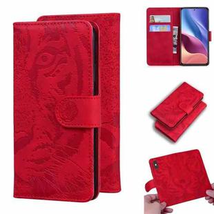For Xiaomi Redmi K40 / K40 Pro / Poco F3 Tiger Embossing Pattern Horizontal Flip Leather Case with Holder & Card Slots & Wallet(Red)