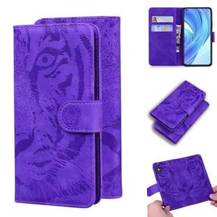 For Xiaomi Mi 11 Lite Tiger Embossing Pattern Horizontal Flip Leather Case with Holder & Card Slots & Wallet(Purple)
