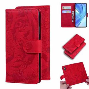 For Xiaomi Mi 11 Lite Tiger Embossing Pattern Horizontal Flip Leather Case with Holder & Card Slots & Wallet(Red)
