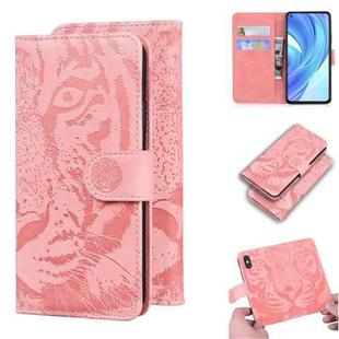 For Xiaomi Mi 11 Lite Tiger Embossing Pattern Horizontal Flip Leather Case with Holder & Card Slots & Wallet(Pink)