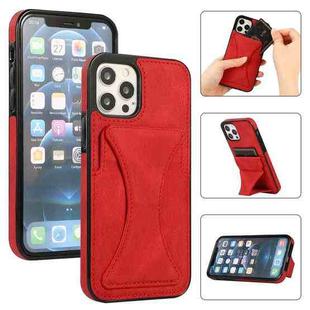 For iPhone 12 / 12 Pro Ultra-thin Shockproof Protective Case with Holder & Metal Magnetic Function(Red)