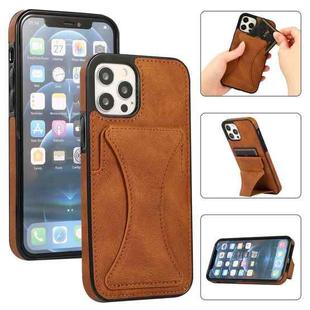 For iPhone 11 Ultra-thin Shockproof Protective Case with Holder & Metal Magnetic Function (Brown)