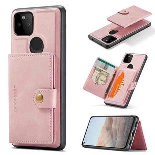 For Google Pixel 5A 5G JEEHOOD Retro Magnetic Detachable Protective Case with Wallet & Card Slot & Holder(Pink)