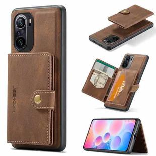 For Xiaomi Redmi K40 JEEHOOD Retro Magnetic Detachable Protective Case with Wallet & Card Slot & Holder(Brown)