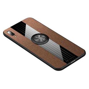 For Huawei Enjoy 9 XINLI Stitching Cloth Textue Shockproof TPU Protective Case with Ring Holder(Brown)