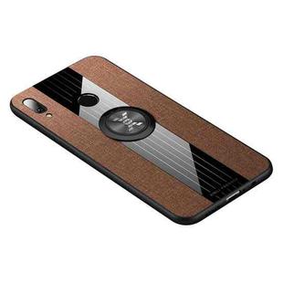 For Huawei Enjoy 9 Plus XINLI Stitching Cloth Textue Shockproof TPU Protective Case with Ring Holder(Brown)