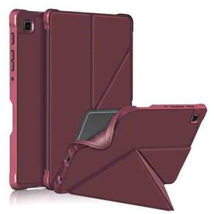 For Samsung Galaxy Tab A7 Lite 8.7 T220 / T225 Cloth Texture Multi-folding Horizontal Flip PU Leather Shockproof Case with Holder(Wine Red)