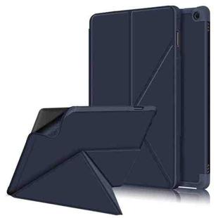 For Amazon Kindle Fire HD 10 / 10 Plus 2021 Cloth Texture Multi-folding Horizontal Flip PU Leather Shockproof Case with Holder(Dark Blue)