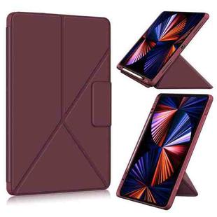 For iPad Pro 12.9 2022 / 2021 Multi-folding Horizontal Flip PU Leather Shockproof Tablet Case with Holder & Sleep / Wake-up Function(Wine)